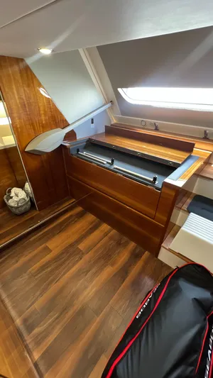 Trigal Yacht Photos Pics 2021 Maritimo X60 yacht interior with wooden flooring and modern design.
