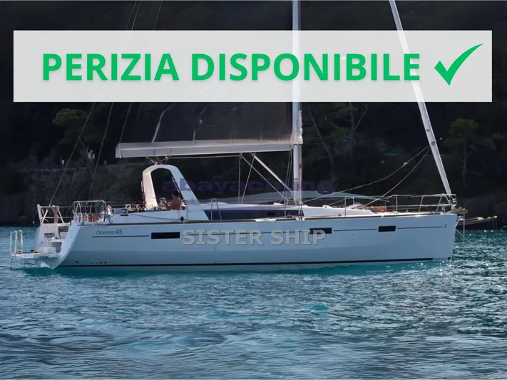  Yacht Photos Pics 2016 Beneteau Oceanis 45 sailboat on water, "Perizia Disponibile" text overlay.