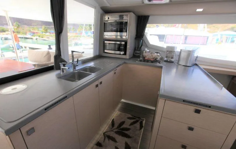 Anila Yacht Photos Pics Modern kitchen interior of 2018 Fountaine Pajot Helia 44 Evolution catamaran.