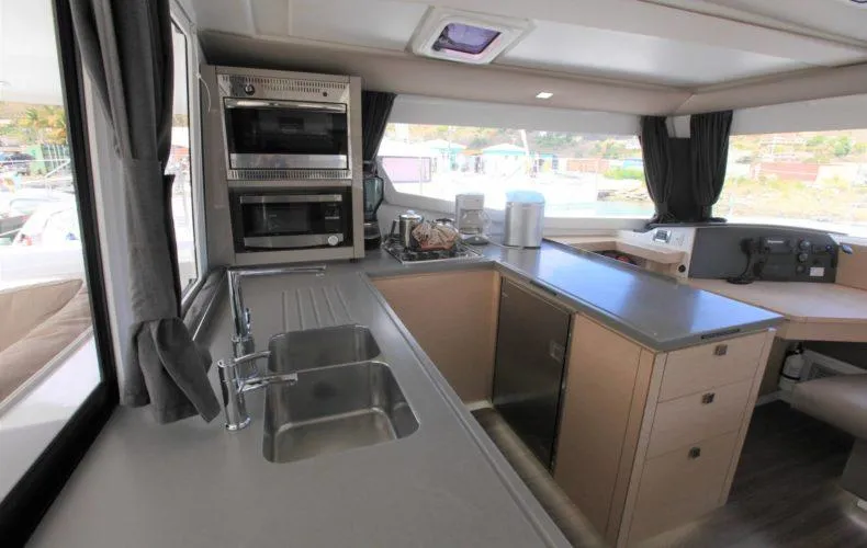 Anila Yacht Photos Pics Modern kitchen interior of 2018 Fountaine Pajot Helia 44 Evolution catamaran.