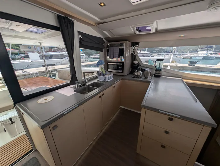 Anila Yacht Photos Pics Modern kitchen interior of 2018 Fountaine Pajot Helia 44 Evolution catamaran.