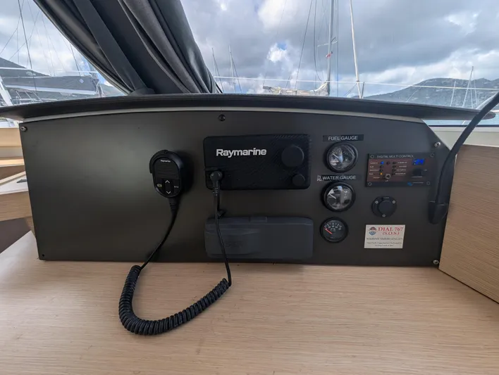 Anila Yacht Photos Pics Control panel of 2018 Fountaine Pajot Helia 44 Evolution with Raymarine equipment.