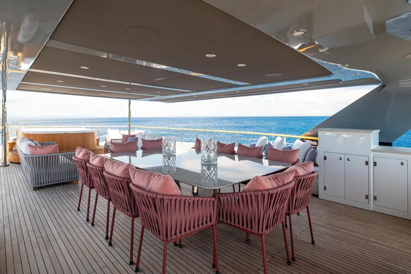 Oscar Yacht Photos Pics Luxurious 2023 Numarine 37XP yacht deck with elegant seating and ocean view.