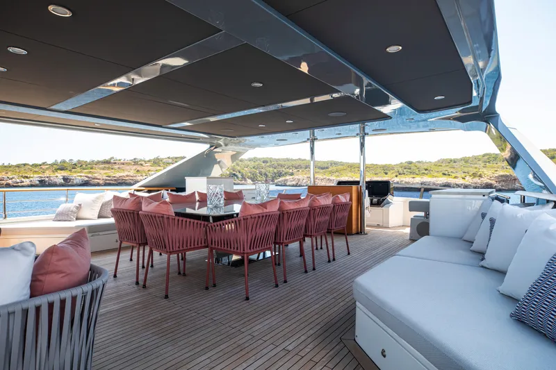 Oscar Yacht Photos Pics Luxurious 2023 Numarine 37XP yacht deck with elegant seating and ocean view.
