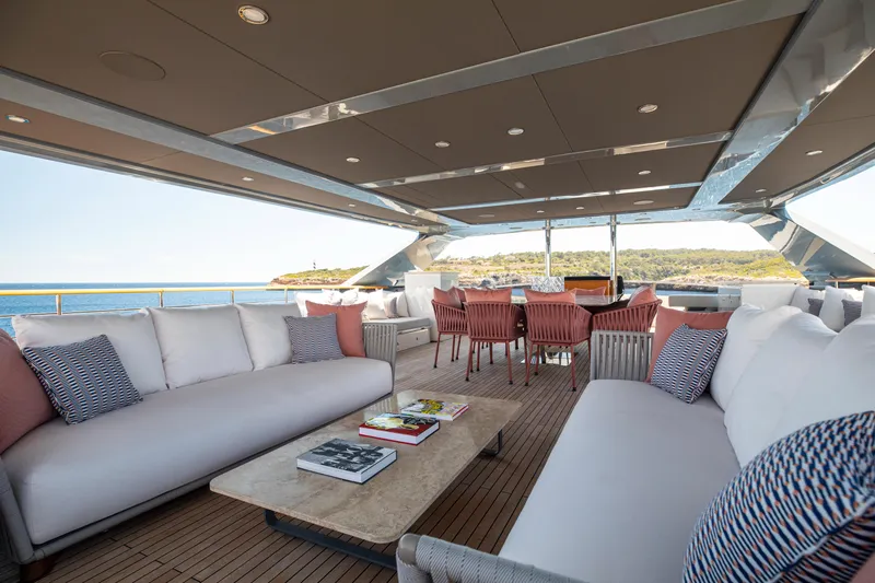 Oscar Yacht Photos Pics Luxurious 2023 Numarine 37XP yacht deck with elegant seating and ocean view.