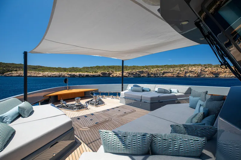 Oscar Yacht Photos Pics Luxurious 2023 Numarine 37XP yacht deck with elegant seating and ocean view.