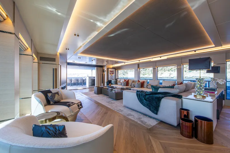 Oscar Yacht Photos Pics Luxurious interior of 2023 Numarine 37XP yacht with modern furnishings and elegant decor.
