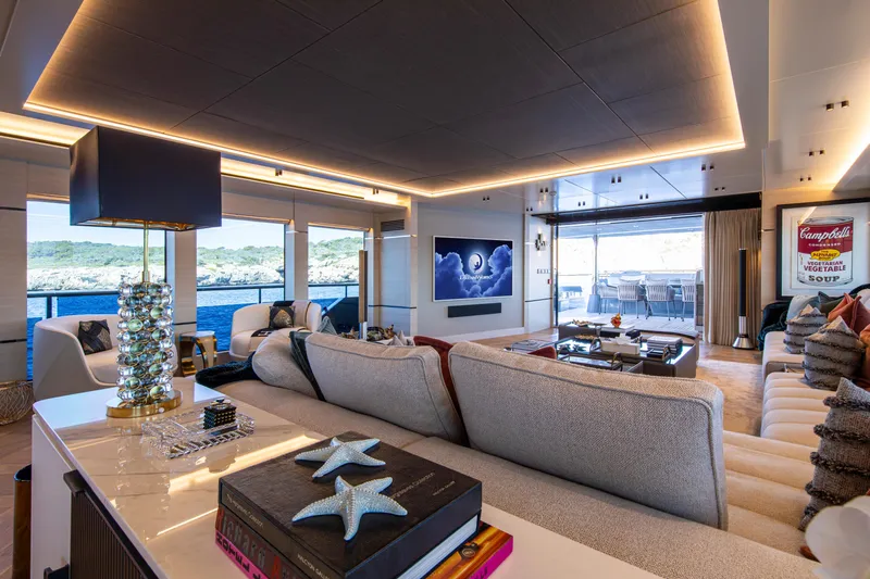 Oscar Yacht Photos Pics Luxurious interior of 2023 Numarine 37XP yacht with modern decor and ocean view.