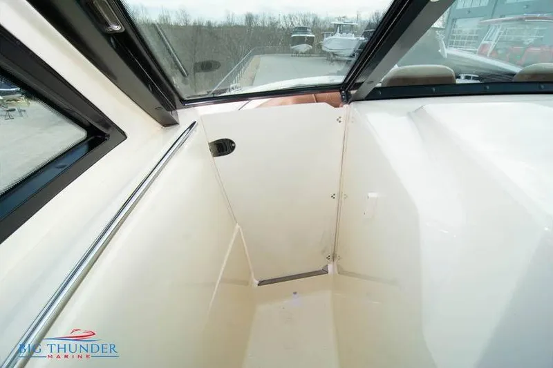  Yacht Photos Pics 2022 Scout 350 LXZ boat interior with sleek design and modern features.