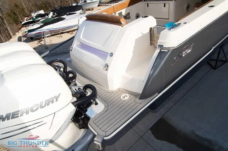  Yacht Photos Pics 2022 Scout 350 LXZ boat with Mercury engines at Big Thunder Marine.