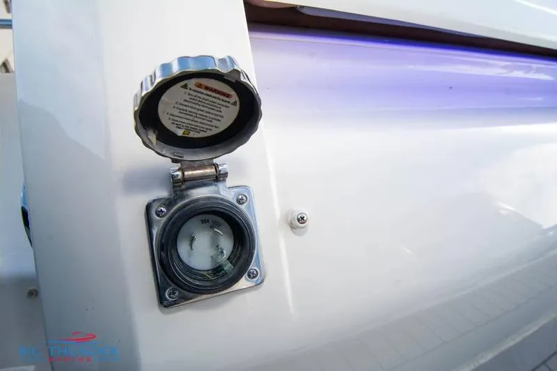  Yacht Photos Pics 2022 Scout 350 LXZ boat gauge with protective cover, close-up view.