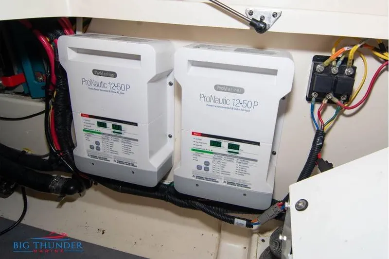  Yacht Photos Pics 2022 Scout 350 LXZ boat electrical system with ProNautic 12:50P chargers.