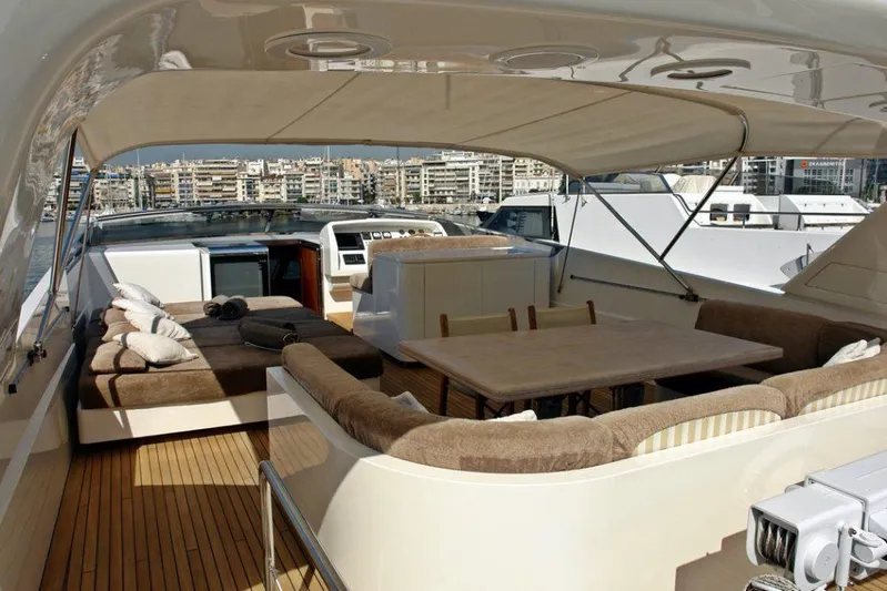  Yacht Photos Pics Luxurious 2006 Sanlorenzo SL88 yacht with spacious outdoor seating and dining area.