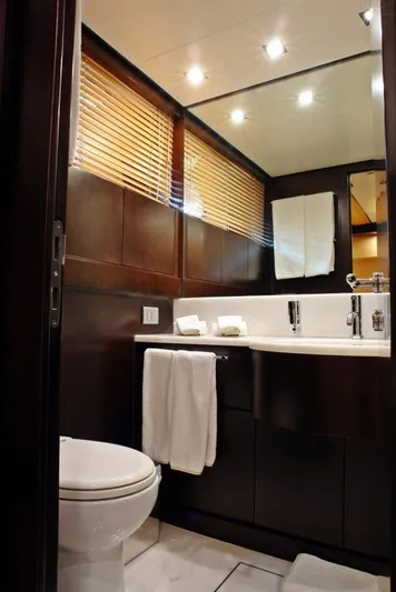  Yacht Photos Pics Luxurious bathroom in 2006 Sanlorenzo SL88 yacht with modern fixtures.