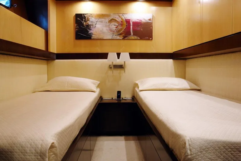  Yacht Photos Pics Twin bed cabin on 2006 Sanlorenzo SL88 yacht with modern decor.