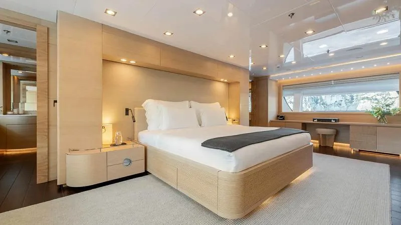  Yacht Photos Pics Luxurious bedroom interior on Ortona Navi ZIA yacht, 2008 model, featuring modern design and elegant furnishings.