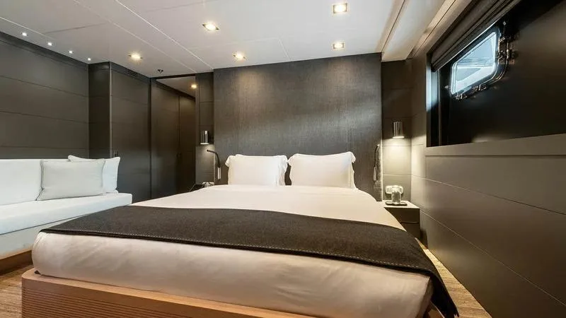  Yacht Photos Pics Luxurious bedroom interior on Ortona Navi ZIA yacht, 2008 model, featuring modern design and cozy ambiance.