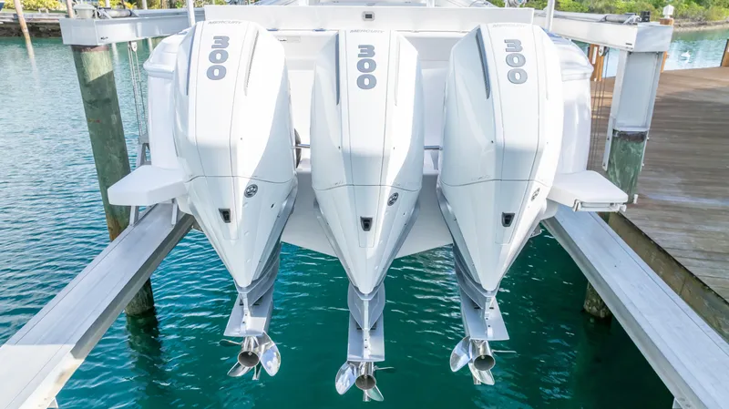  Yacht Photos Pics Triple outboard engines on a 2019 Intrepid 400 Center Console boat.