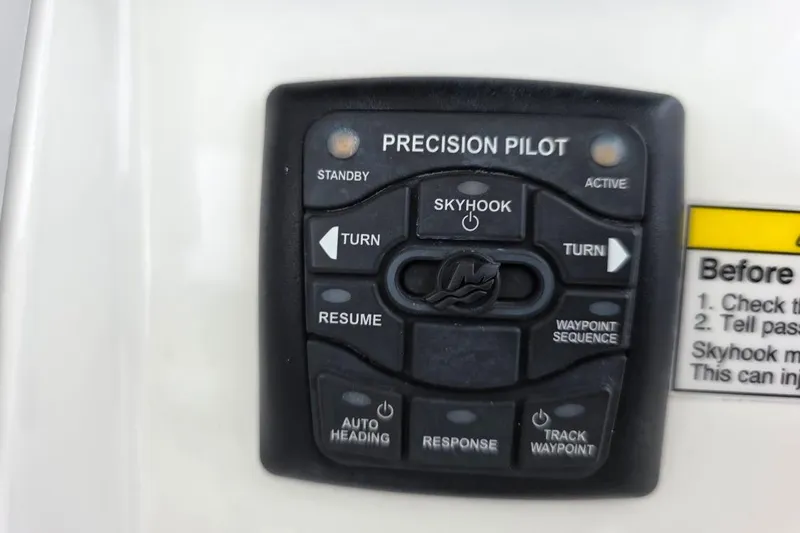  Yacht Photos Pics Control panel of a 2016 Boston Whaler 370 Outrage boat with precision pilot features.
