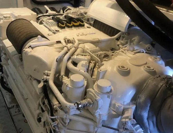  Yacht Photos Pics Engine room of a 2010 Princess 72 Motor Yacht, showcasing detailed machinery components.