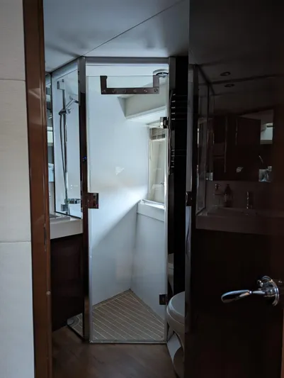  Yacht Photos Pics Bathroom interior of 2010 Princess 72 Motor Yacht with glass shower door.