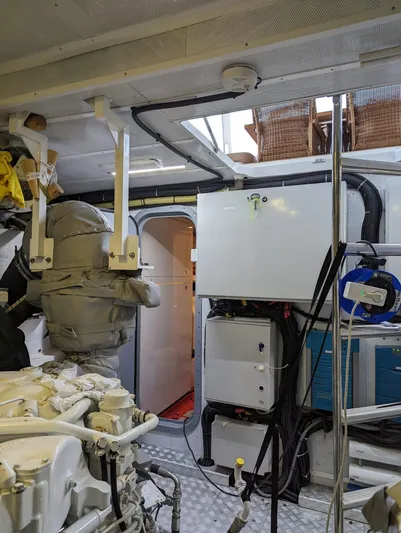  Yacht Photos Pics Engine room of a 2010 Princess 72 Motor Yacht, showcasing machinery and equipment.
