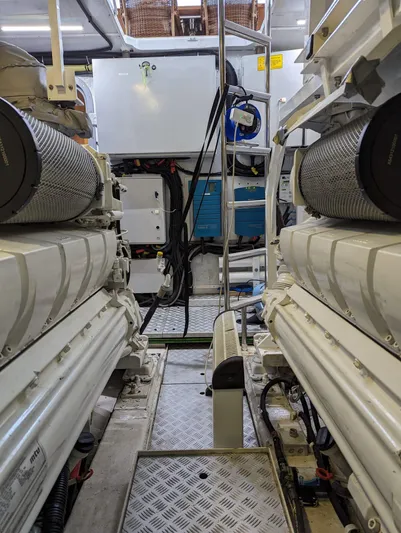  Yacht Photos Pics Engine room of 2010 Princess 72 Motor Yacht with visible machinery and equipment.