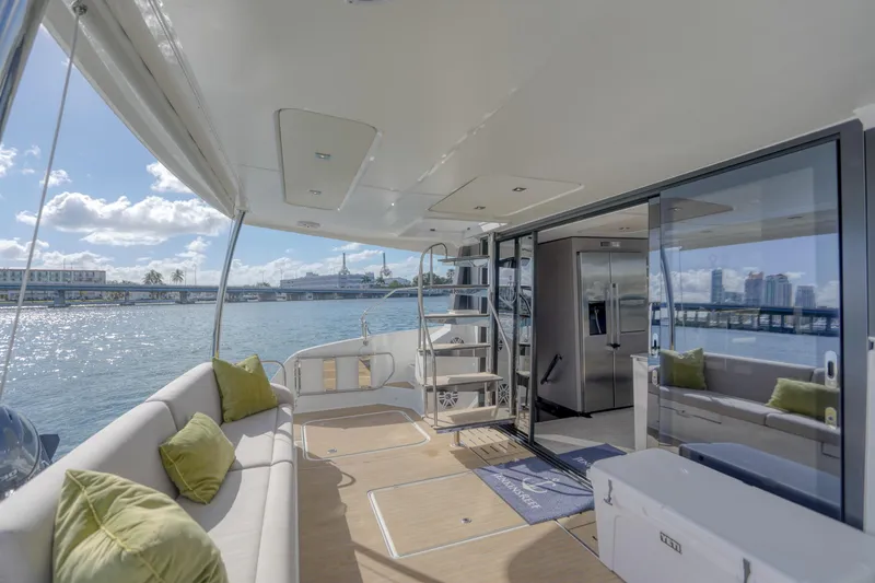 Hawkeye Yacht Photos Pics Luxurious 2022 Fountaine Pajot MY6 yacht with spacious deck and modern interior.