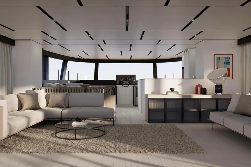 Bgm75/05 Yacht Photos Pics Luxurious interior of 2025 Bluegame BGM75 yacht with modern furnishings and elegant design.