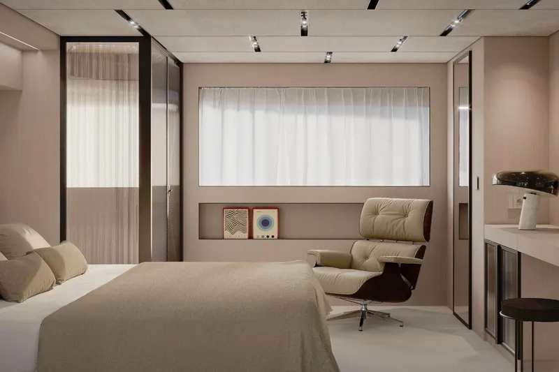 Bgm75/05 Yacht Photos Pics Luxurious interior of 2025 Bluegame BGM75 yacht with modern bedroom design.