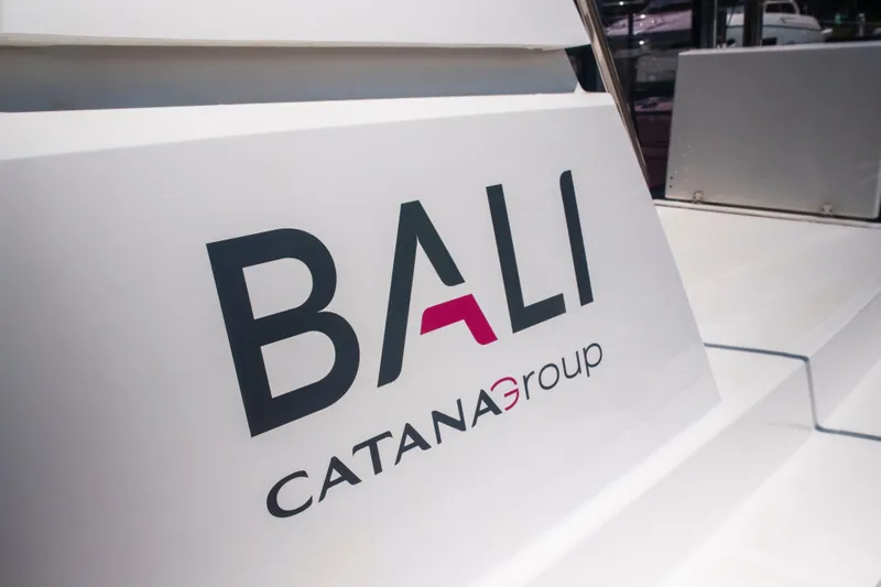 Point Clear Yacht Photos Pics Bali 4.4 Catamaran by Catana Group, 2023 model, logo on white surface.