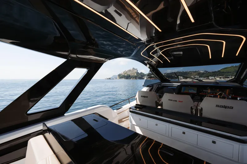  Yacht Photos Pics Luxurious 2025 Salpa SALPA SOLEIL 52 yacht interior with sleek design and scenic ocean view.