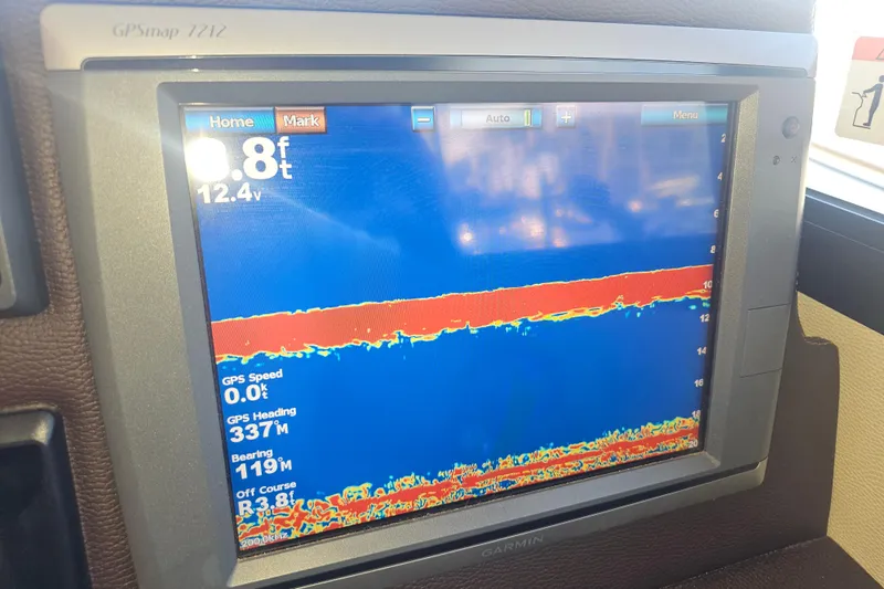 Tuva- B - Lu Yacht Photos Pics Garmin GPSmap 7212 display on 2015 Cutwater 30 Command Bridge, showing depth and navigation data.