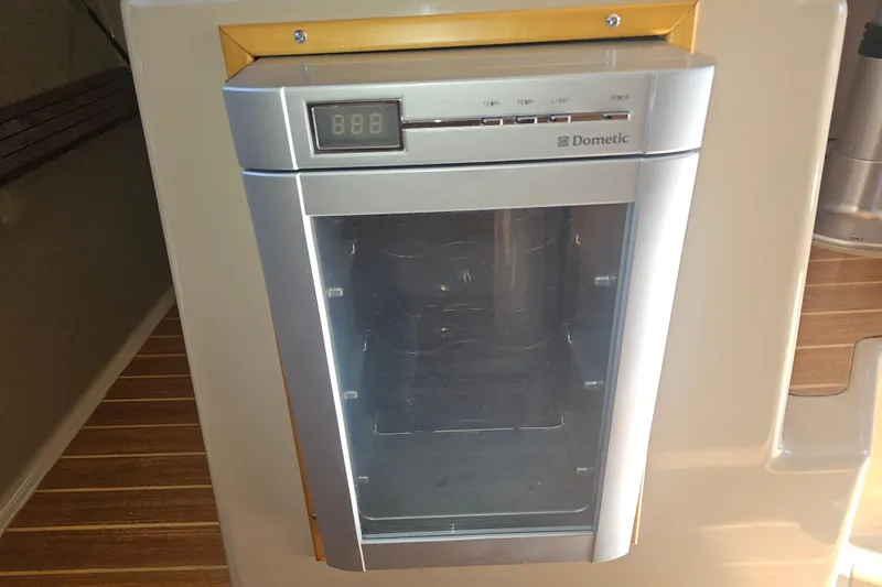 Tuva- B - Lu Yacht Photos Pics Dometic fridge in 2015 Cutwater 30 Command Bridge boat interior.