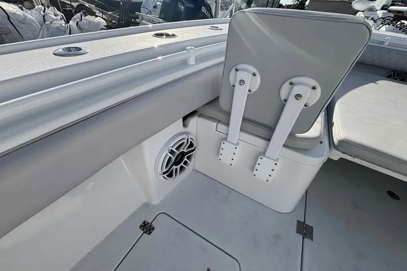 El Viaje Yacht Photos Pics 2023 Andros Offshore 32 boat interior with seating and speaker detail.