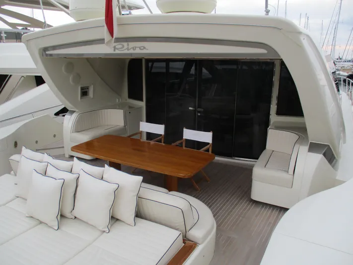 Mr Chic Yacht Photos Pics Luxury yacht Riva 84 Cantata 2001 with elegant outdoor seating and dining area.