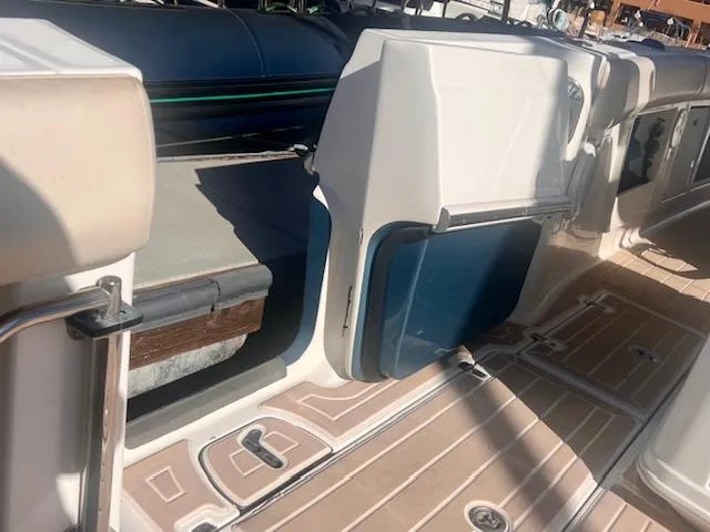 Sea SeÑor Yacht Photos Pics 2017 Boston Whaler 370 Outrage interior with seating and storage compartments.