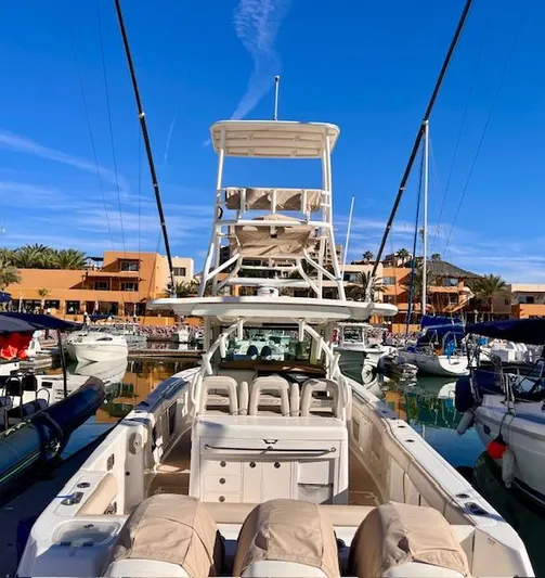 Sea SeÑor Yacht Photos Pics 2017 Boston Whaler 370 Outrage in marina, clear sky, luxury boat features.