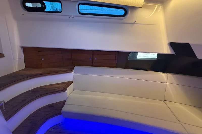  Yacht Photos Pics Luxurious interior of 2020 Boston Whaler 420 Outrage with ambient lighting.