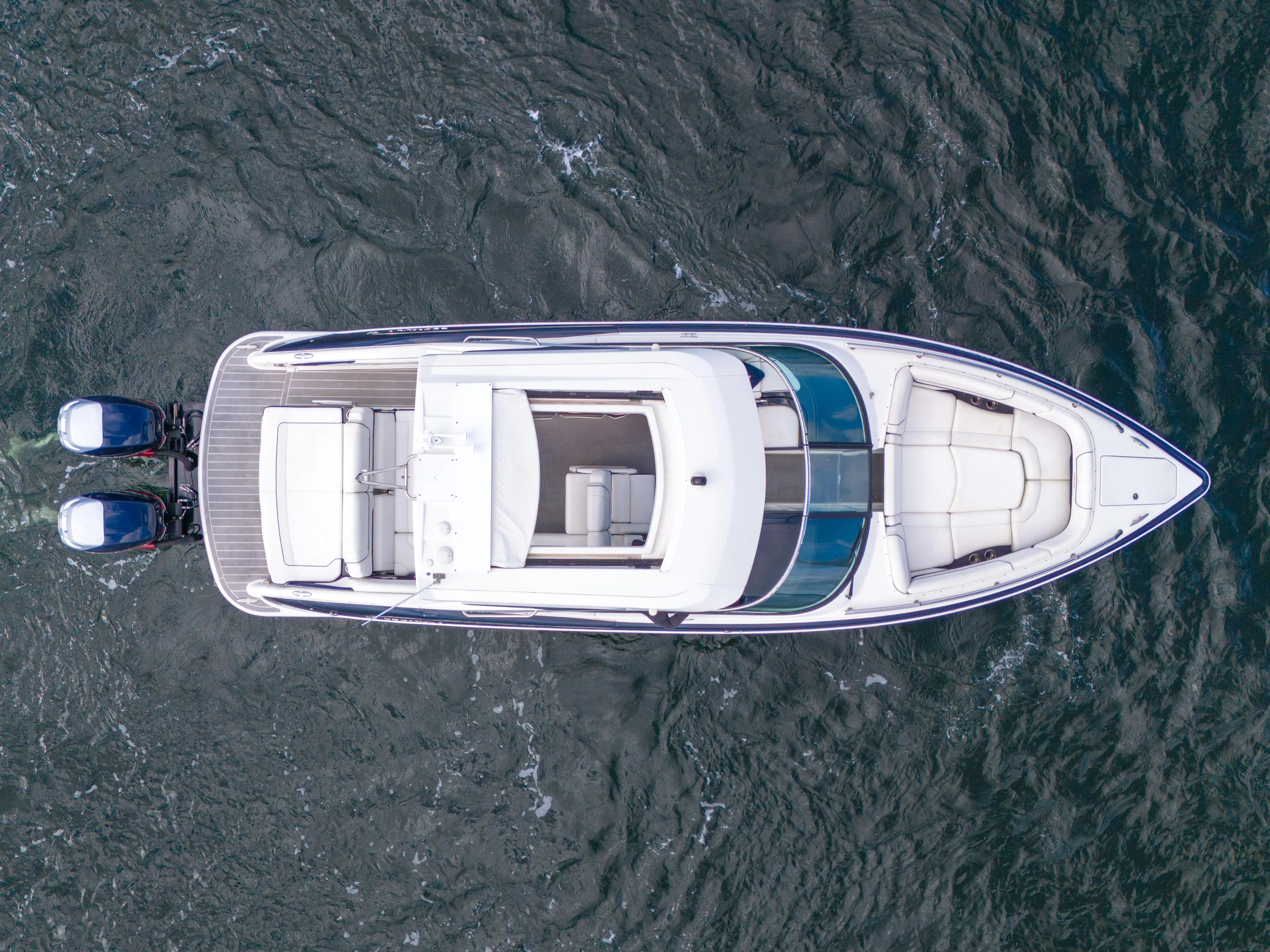 Without A Kaire Yacht Photos Pics Overhead view of 2020 Formula 310 Bowrider boat on water.