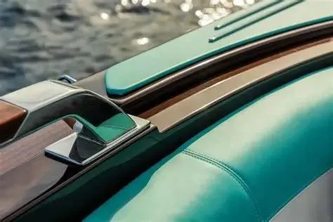 Anniversario No. 7 Of 18 Yacht Photos Pics 2024 Riva Anniversario boat detail with turquoise upholstery and sleek design.