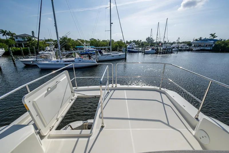 Ashokan Yacht Photos Pics Flybridge view from 2022 Beneteau Swift Trawler 35, overlooking marina with sailboats.