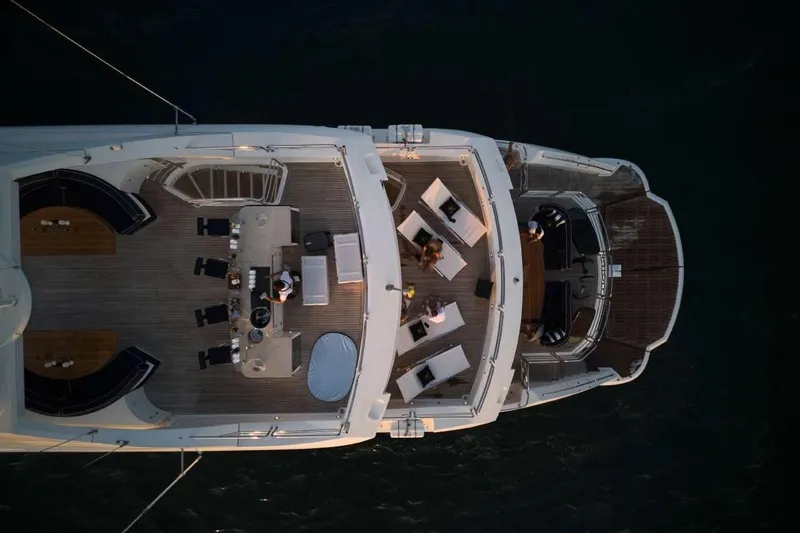  Yacht Photos Pics Aerial view of 2010 Sunseeker 131 Yacht with elegant deck and seating area.