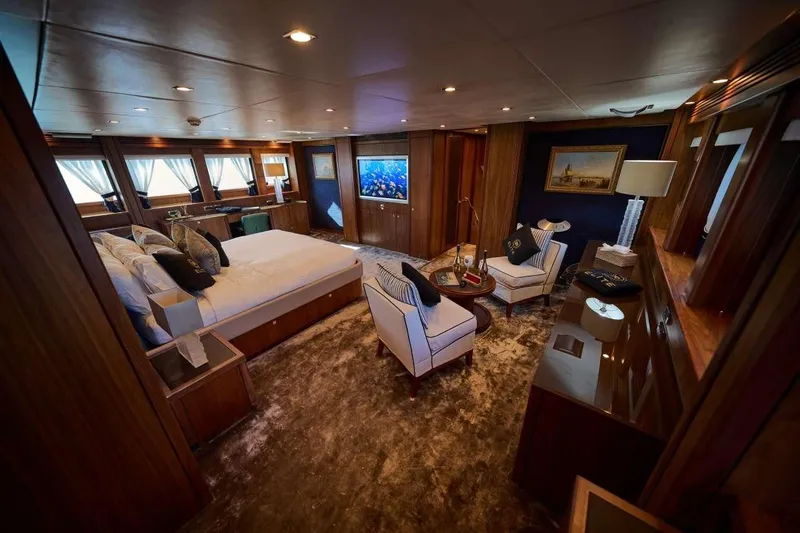  Yacht Photos Pics Luxurious interior of 2010 Sunseeker 131 Yacht with elegant furnishings and ambient lighting.