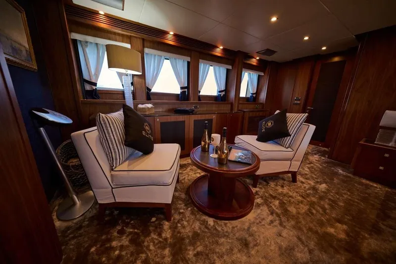  Yacht Photos Pics Luxurious Sunseeker 131 Yacht interior with elegant seating and ambient lighting, 2010 model.