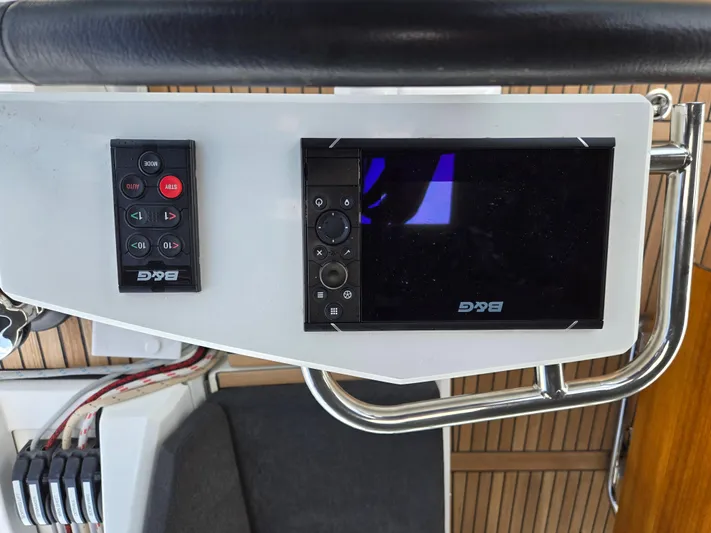 Off-piste Yacht Photos Pics B&G navigation system on 2019 Beneteau Oceanis 46.1 yacht cockpit.