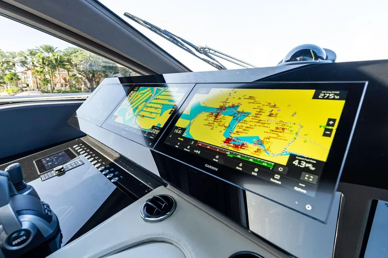 Yesenia Yacht Photos Pics 2024 Azimut S8 yacht dashboard with advanced navigation screens and controls.
