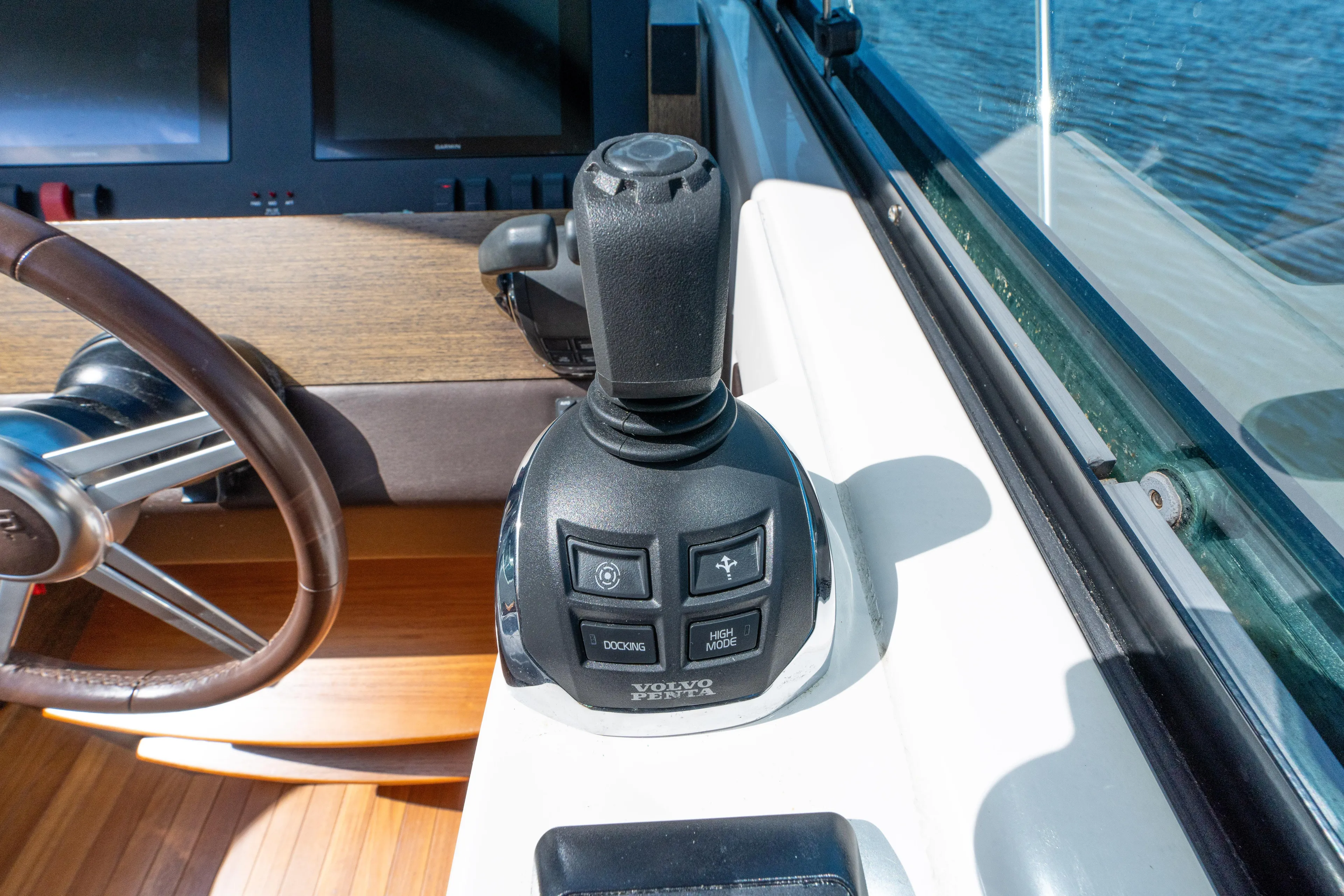 Pyrite Yacht Photos Pics Joystick control on 2015 Tiara Yachts C44 Coupe, featuring Volvo Penta system.
