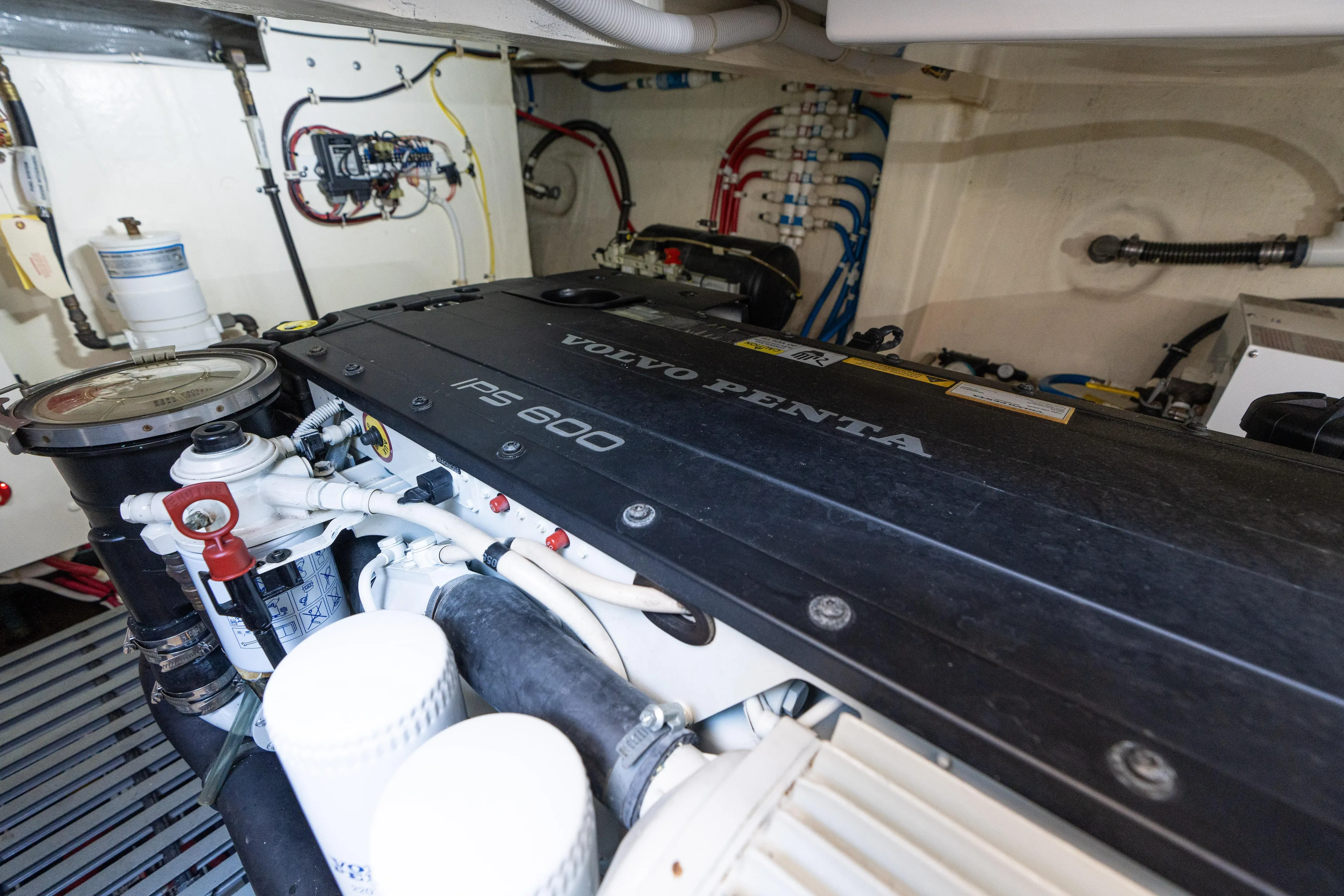 Pyrite Yacht Photos Pics Engine room of 2015 Tiara Yachts C44 Coupe with Volvo Penta IPS 600 engine.