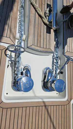 Little Giant Yacht Photos Pics Deck of 2017 Sunreef 88 DD yacht with anchor chains and winches.